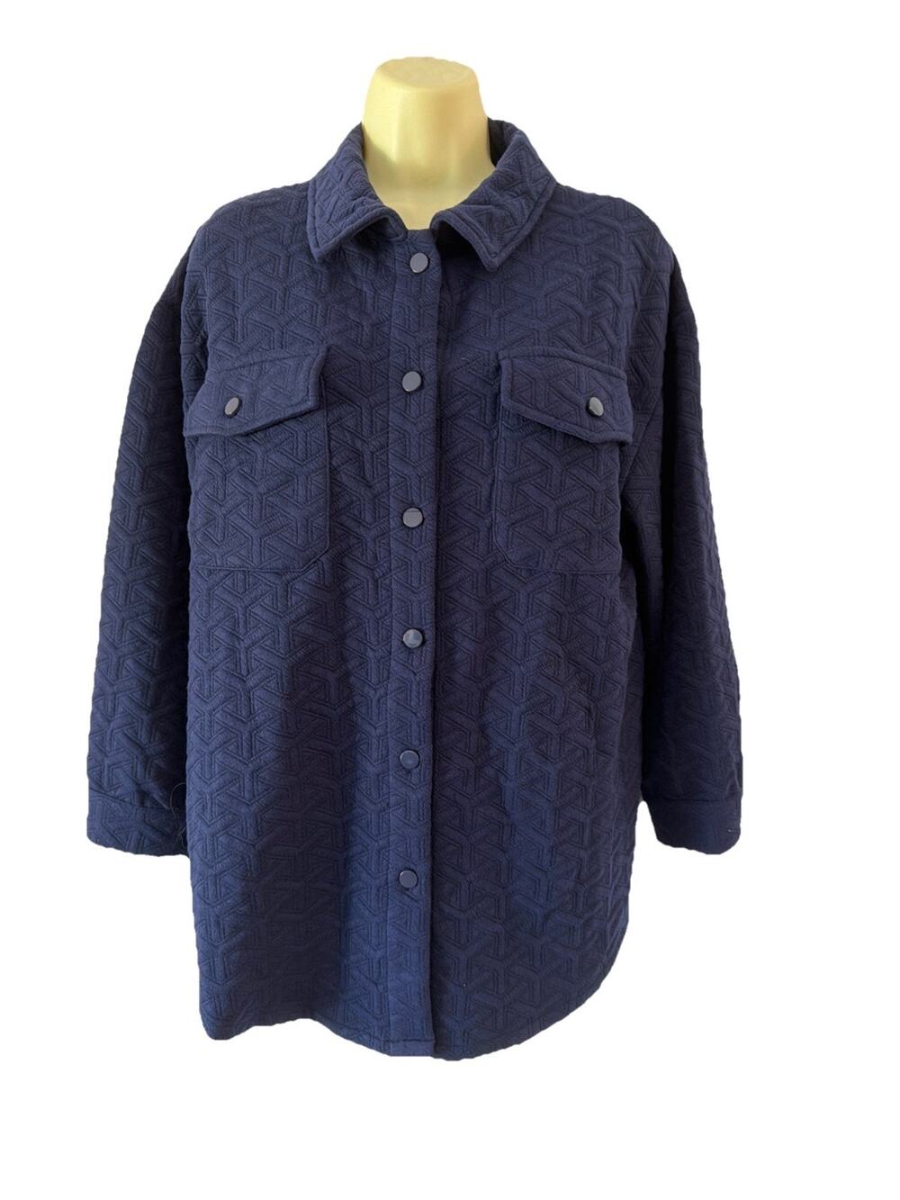 Simply Southern Quilted Knit Shacket Size S Navy Blue Button Up Shirt Jacket